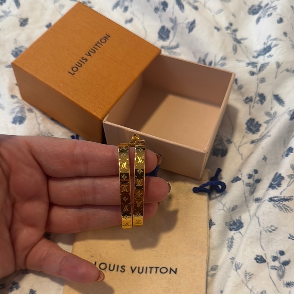 Louis Vuitton Gold nanogram hoop earrings